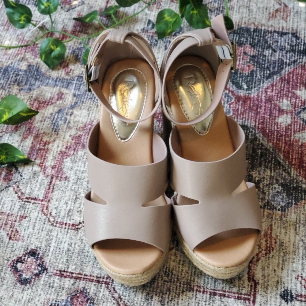 Taupe Ankle Strap Espadrille  Wedge Shoes